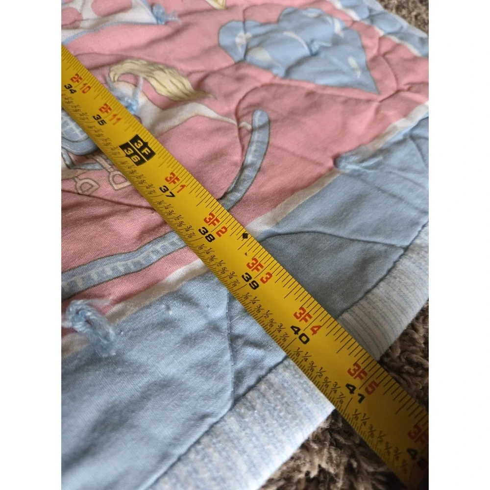 VTG‎ Handmade Baby Quilt Teddy Bear Rocking Horse Pastel Pink Blue Nursery Crib
